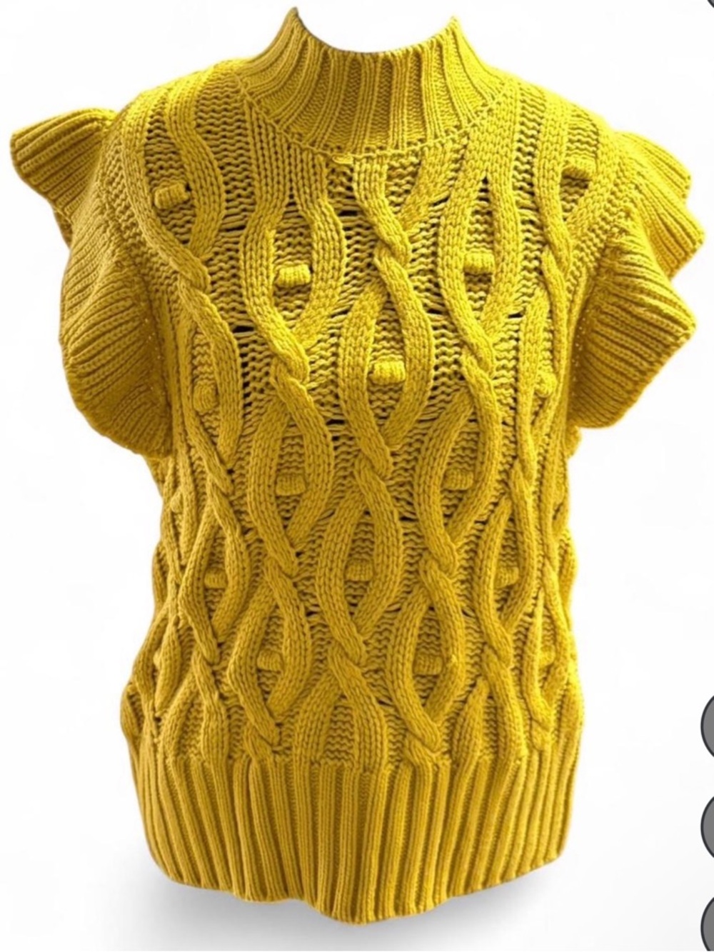 SHEIN Mustard Yellow Cable Knit Short-Sleeve Turtleneck Sweater